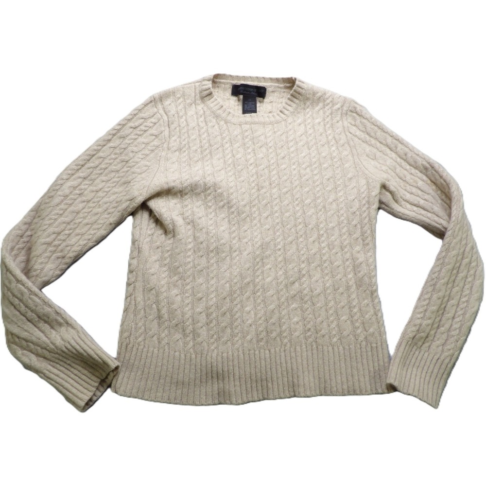 Express Design Studio Cashmere Blend Cable Knit Sweater Women XS Beige Crewneck